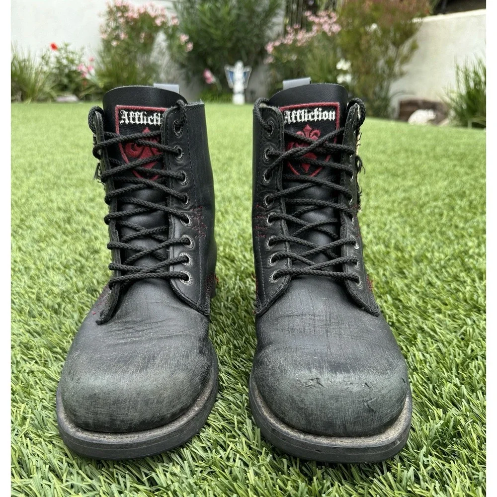 RARE Vintage Affliction Deviant Combat Boots Shoes Men's Size 11 Black 3150